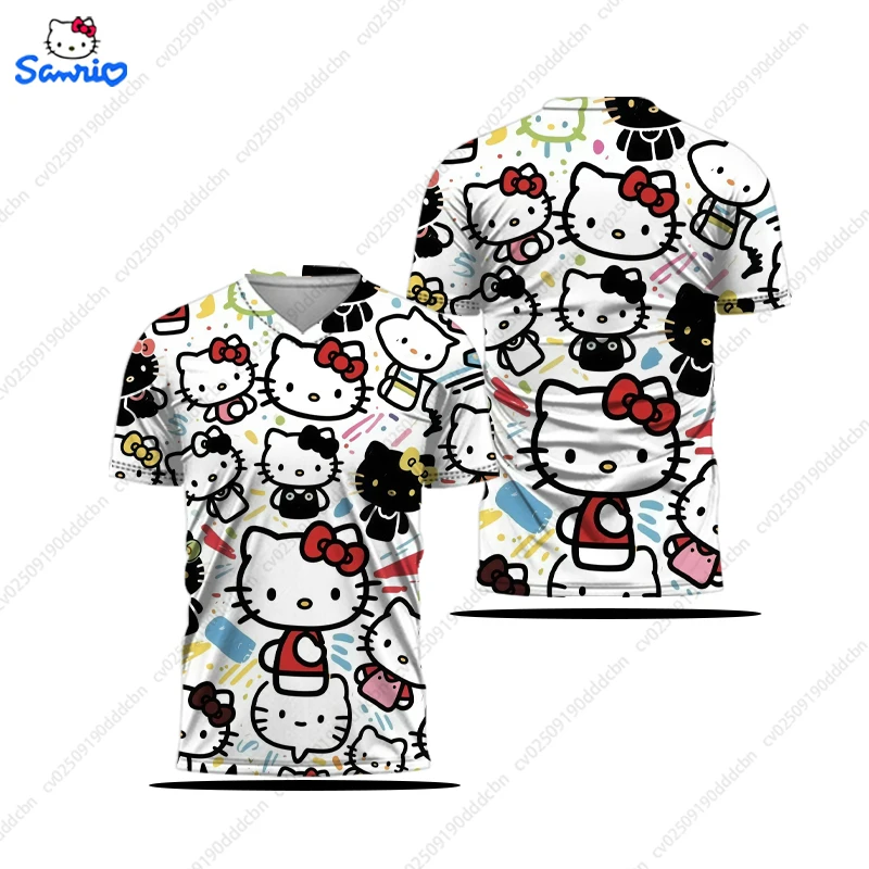 

ЛЕТНЯЯ женская футболка с принтом Hello Kitty, легкая дышащая бейсбольная футболка с v-образным вырезом и короткими рукавами, женская футболка из джерси, уличная одежда