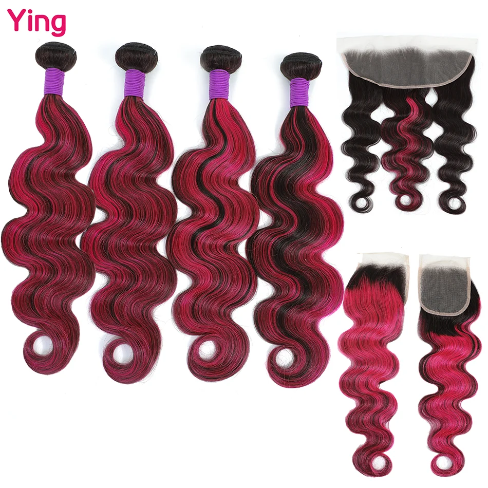 Highlight Pink Body Wave 4 Bundles With Frontal 28 30 Inch Bundles With 4x4 Lace Closure100% Remy Hair Weave Bundle With Closure