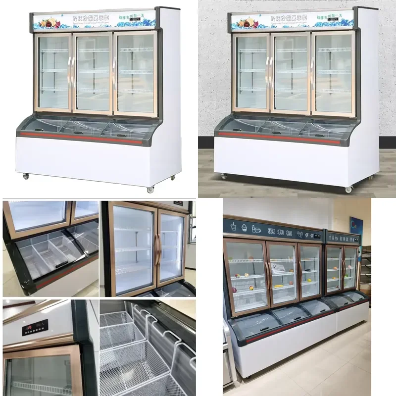 

SFW Certificate China-Made 2-Chamber Upright Freezer and Chiller Showcase Double-Temperature Vegetable Fruit Meat Display