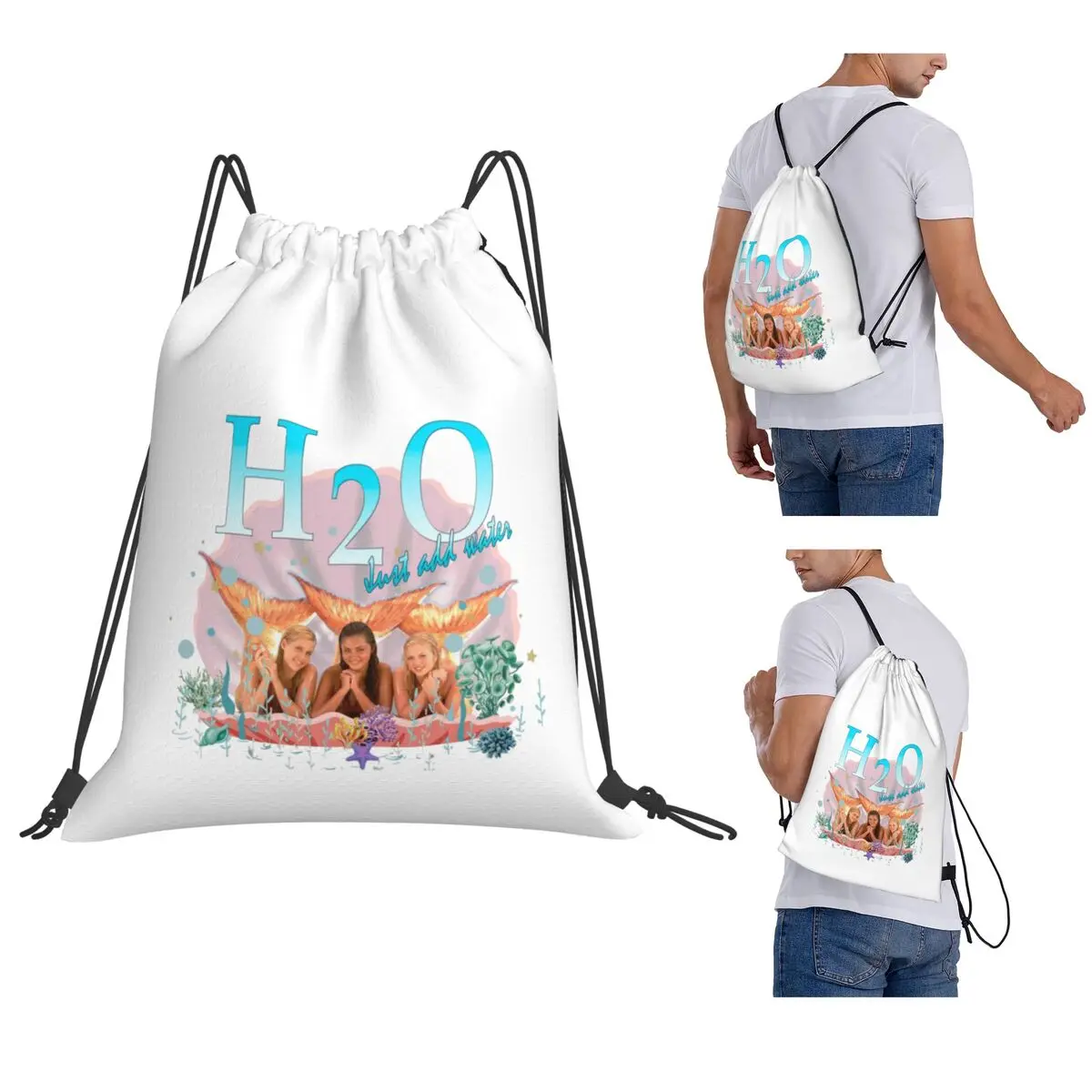 H2O Just Add Water Premium Backpacks Portable Drawstring Bundle Pocket Sports Bag Book Bags for Man Woman School