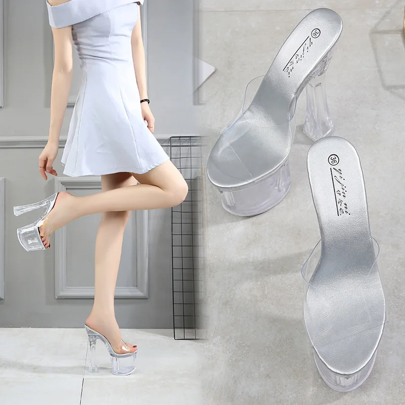 Crystal Sandals Ultra High Heels Thick Heel Night Club Wedding Dress Super Stable Platform Waterproof PU Fashionable Women Shoes