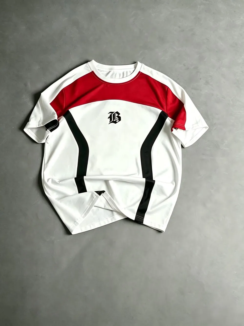 American men's summer training striped letter patchwork print micro elastic breathable round neck T-shirt outdoor street top