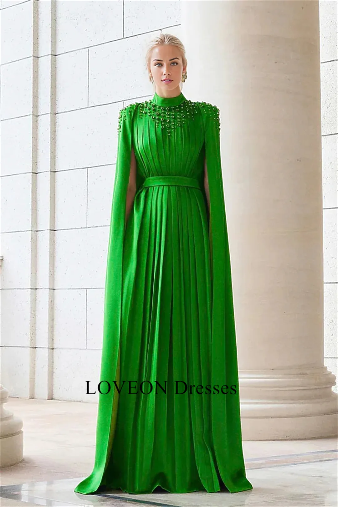 Robe de Rhavec biscuits verts pour femmes, robe de demoiselle d'honneur formelle, robe de soirée A-ligne, manches cape, tout ce qui est pour les femmes