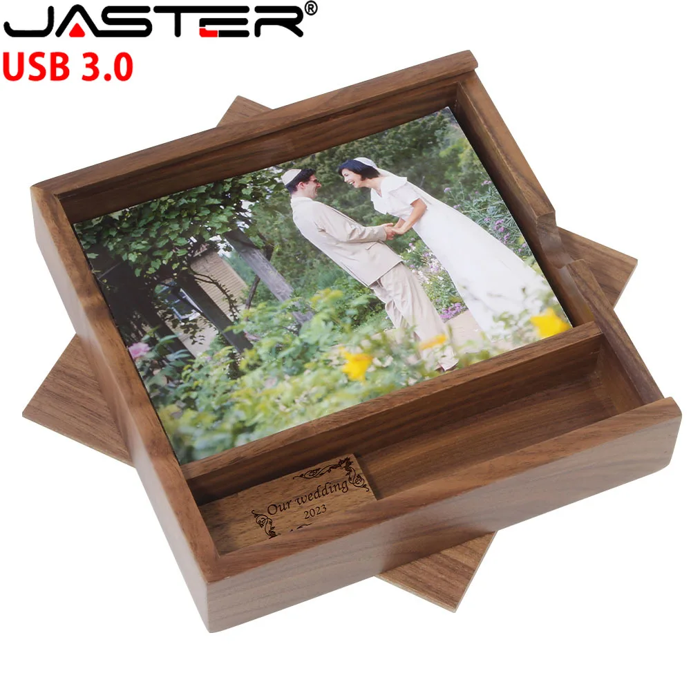 JASTER USB 3.0 lecteurs Flash photographie en bois Album Photo boîte Pen Drive Logo gratuit 16GB 32GB 64GB 128GB cadeau de mariage U disque 8GB