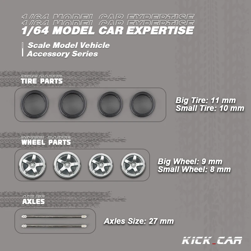 Rodas de carro modelo 1/64 d: 11mm + 11.5mm, peças de reequipamento prateadas e douradas, roda dianteira pequena e traseira grande para brinquedo, rodas quentes tomica
