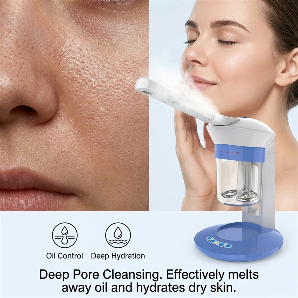 400W Desktop Ionic Facial Steamer 360° Rotatable Hot Steam Face Spa Machine Smart Auto-Off Pores Cleanser Acne Skin Care Device