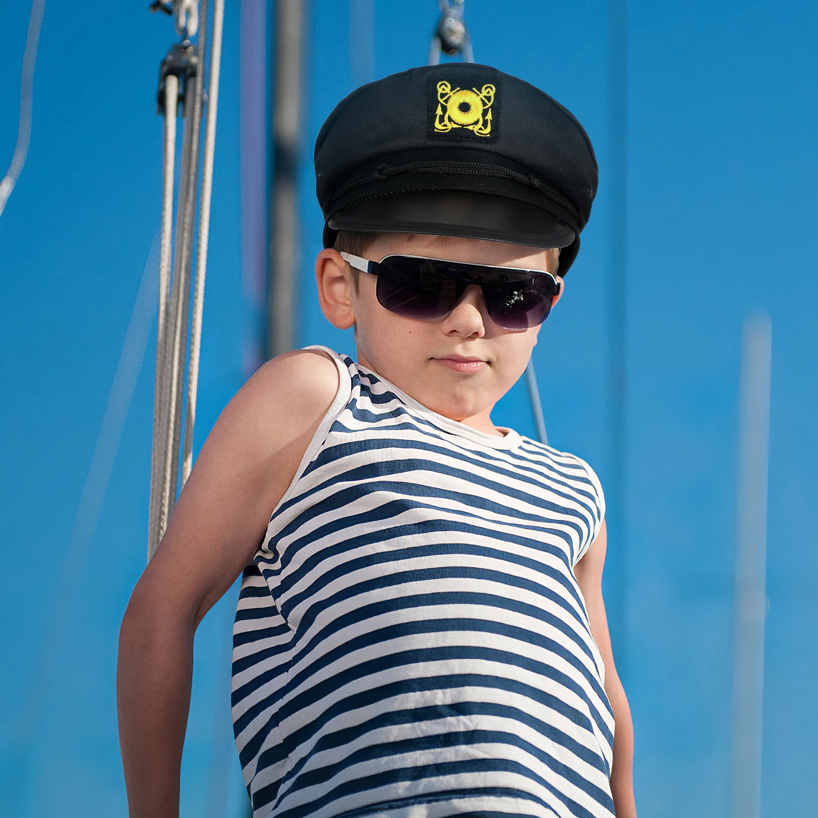 

Fashionable Black Captain Hat for Men and Women Sun Protective Hat for Outdoor Activities Travel Beach Park Walking Cosplay