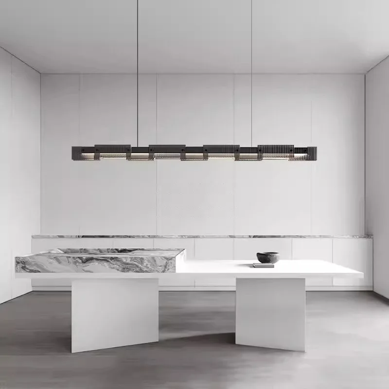 Italian Minimalist Long Strip Glass Pendant Lights Restaurant LED Chandeliers High-end Bar Cafe Clothing Store Kitchen Island