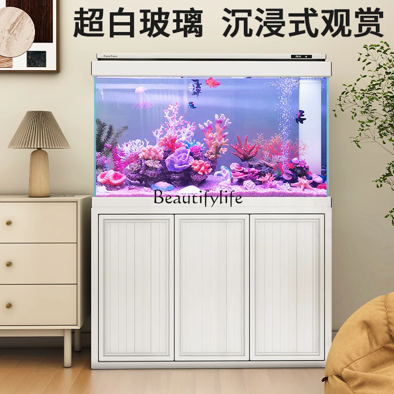 Ultra-white glass fish tank living room large bottom filter ecological aquarium household arowana tank