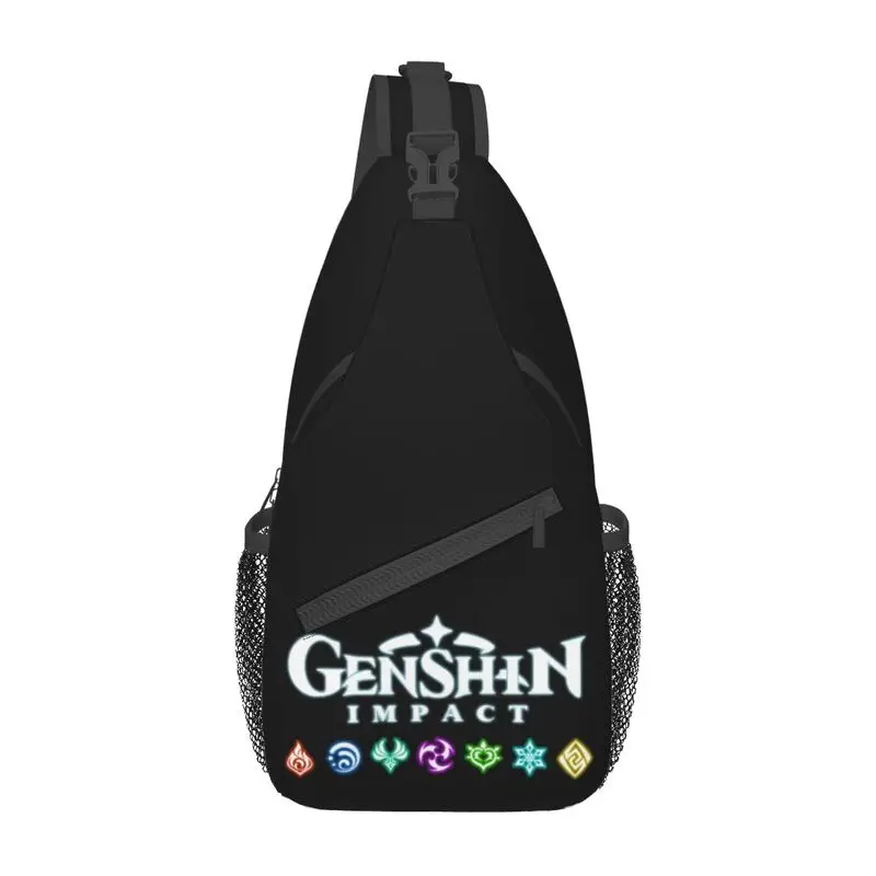 Genshin Impact-Bolso de hombro con logotipo personalizado para hombre, mochila cruzada de pecho, mochila de viaje, senderismo, mochila de día, juego de Anime, moda, 22