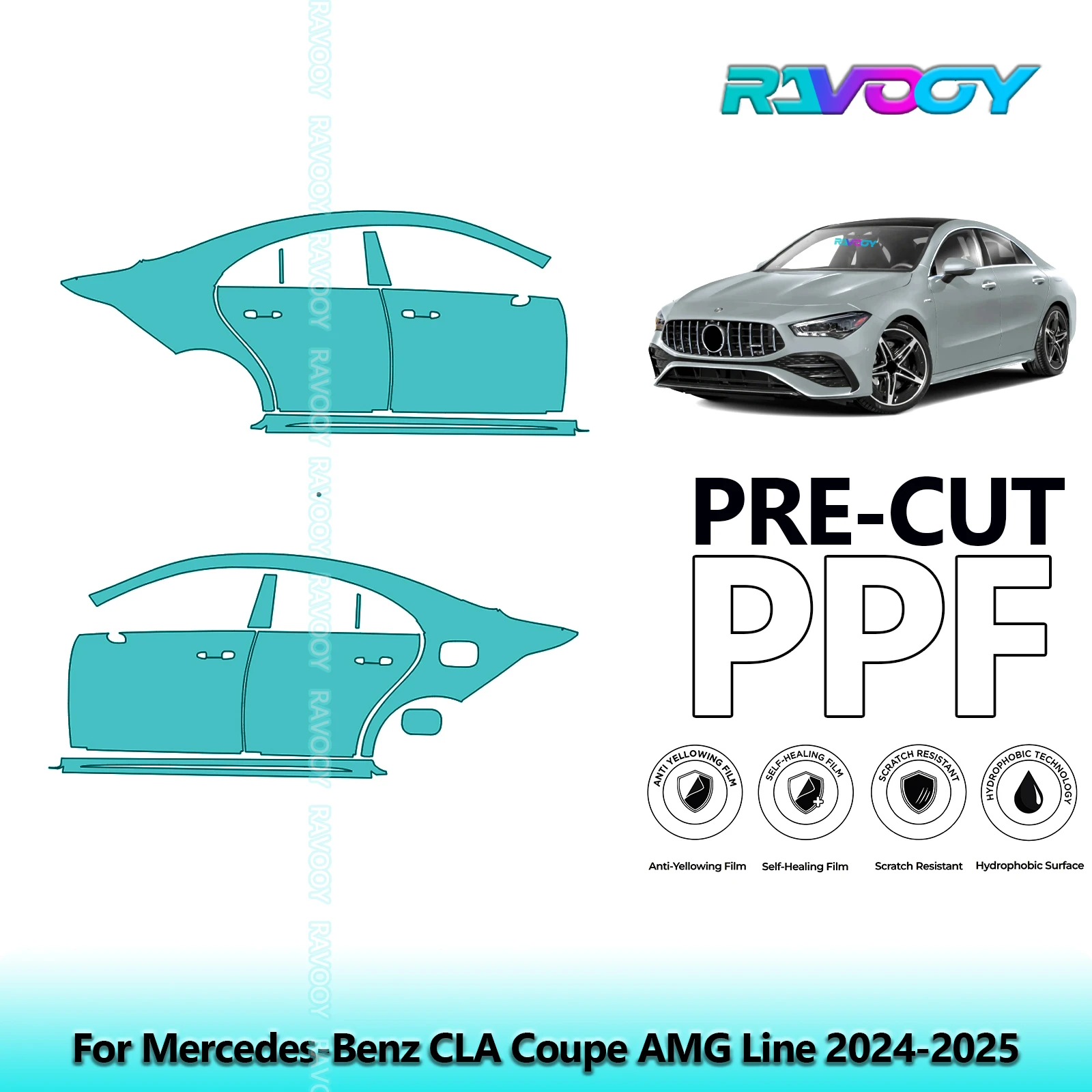 

For Mercedes-Benz CLA Coupe AMG Line 2024-2025 8.5mil Pre-Cut PPF Door & A/B Pillar Kit TPU Paint Protection Film Set