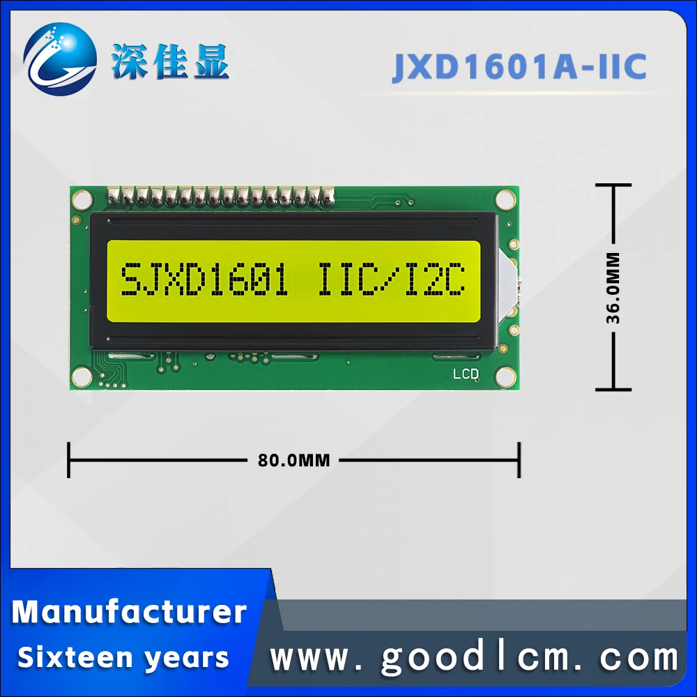 Value for money IIC/I2C Russian language 16*1 character display screen JXD1601A-IIC STN Yellow Positive LCM Display module