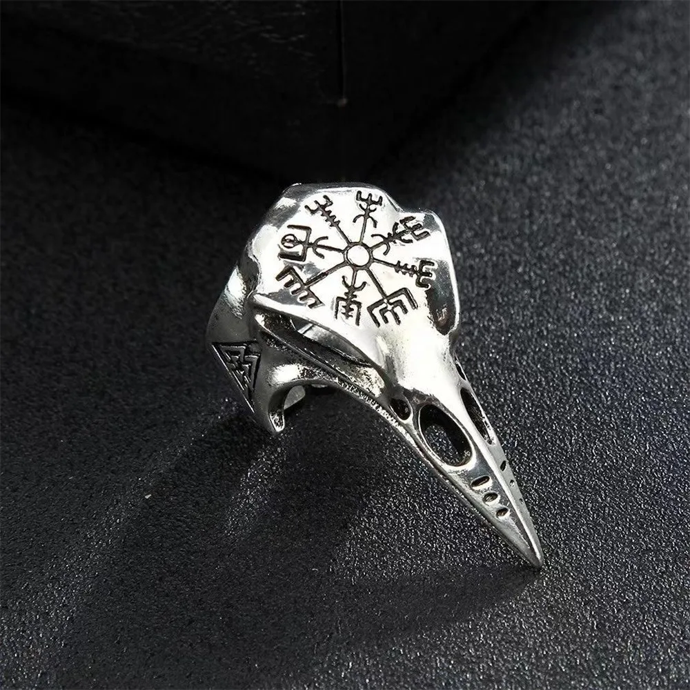 New Vintage Viking Raven Bone Ring Fashion Men's Punk Rock Hip Hop Ring Pirate Rune Symbol Niche Party Banquet Accessory Ring