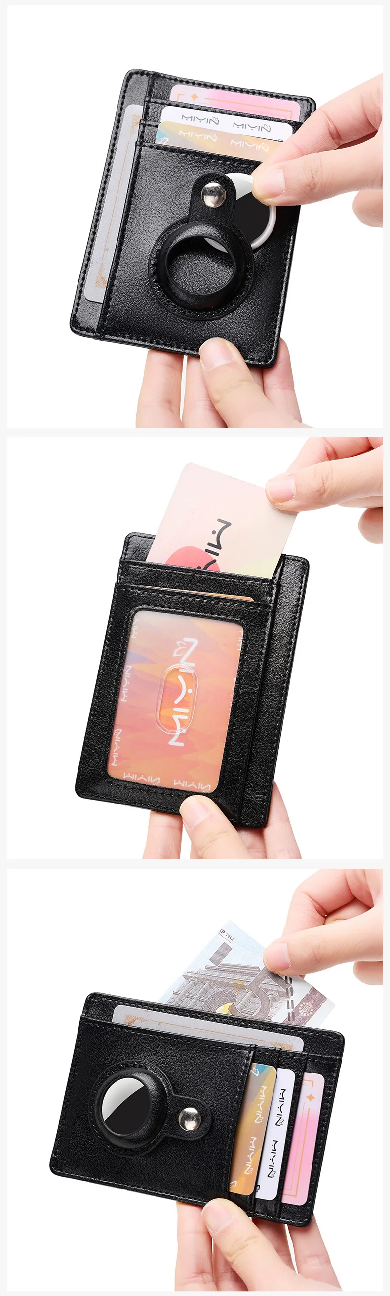 RFID-blockierende Kreditkarten-Geldbörse, ultradünn, einfaches Apple Airtag-Gehäuse, Ausweishalter, Herren und Damen, Karbonfaser-Tracker-Geldbörse – Detail 7