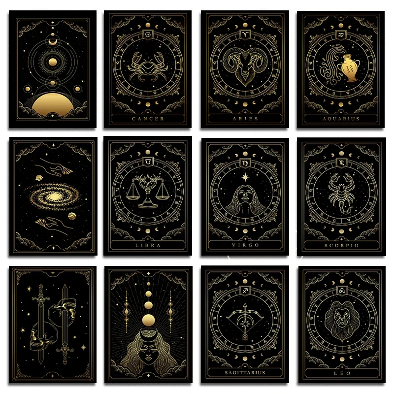 Horoscope Zodiac Tarot Card Posters Aquarius Lion Sagittarius Art Posters Canvas Painting Wall Art Pictures Office Home Decor