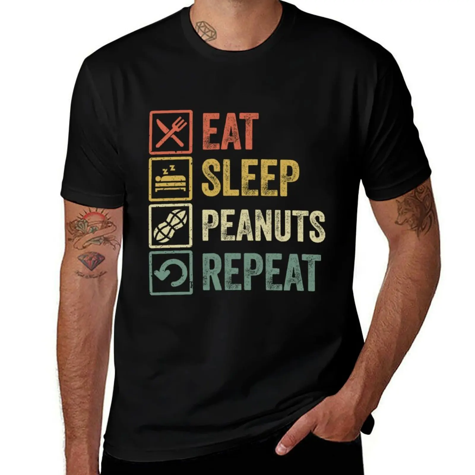 Funny eat sleep peanuts repeat retro vintage gift T-Shirt Basic Plain Short Sleeve Crew Neck Tee T-Shirt
