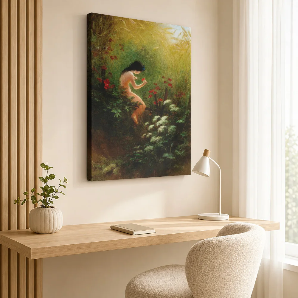 A Girl with a Flower by Karl Wilhelm Diefenbach Framed Canvas Poster Personalized Photo Floral Canvas Wall Art for Office Decor