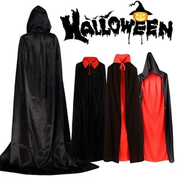 Halloween Adult Child Hooded Cloak Medieval Costume Black Red Reversible Vampire Witch Wicca Cosplay Costume Stand Collar Cloak