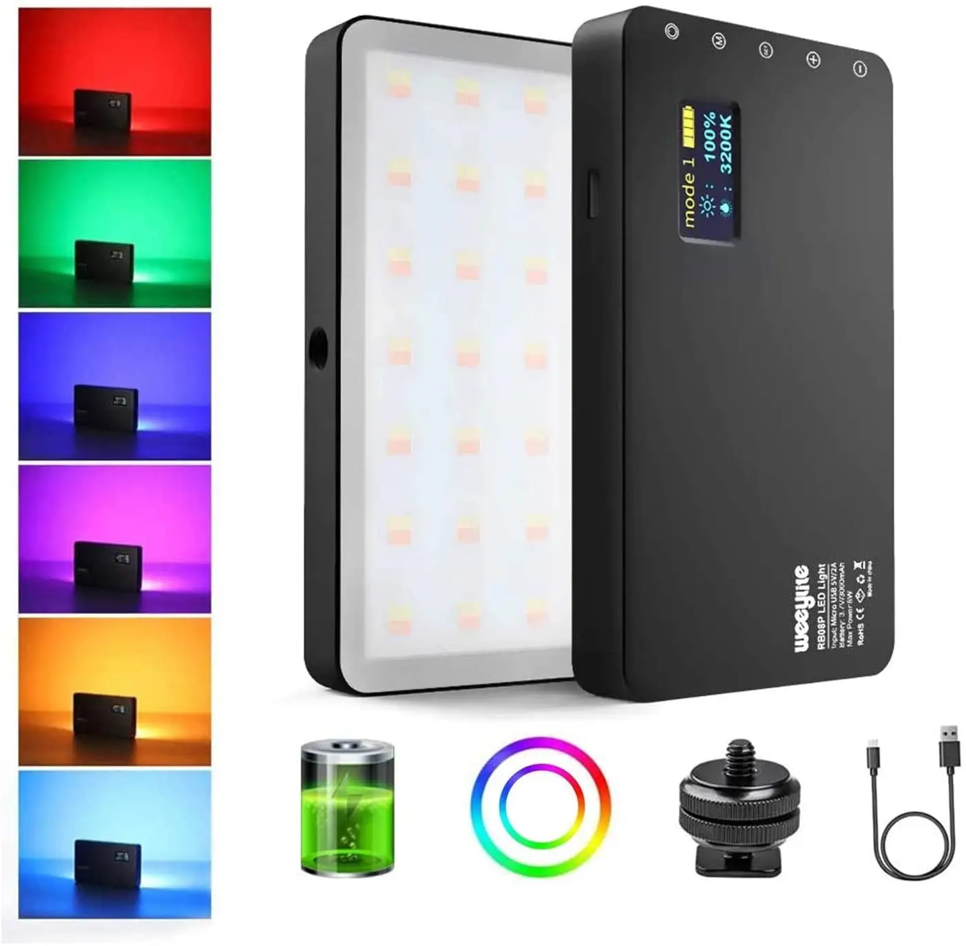 

Weeylite RB08P RGB LED Light Full Color Output Camera Video Light Kit Dimmable 2500K-8500K Bi-Color Panel Light with Tripod