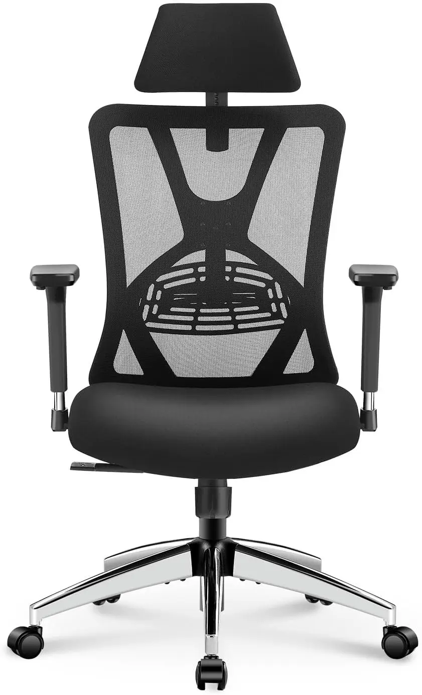 Ergonomic Office Chair with Adjustable Lumbar Support, Headrest and 3D Metal Armrests - 130° Rocking Mesh Computer Chair