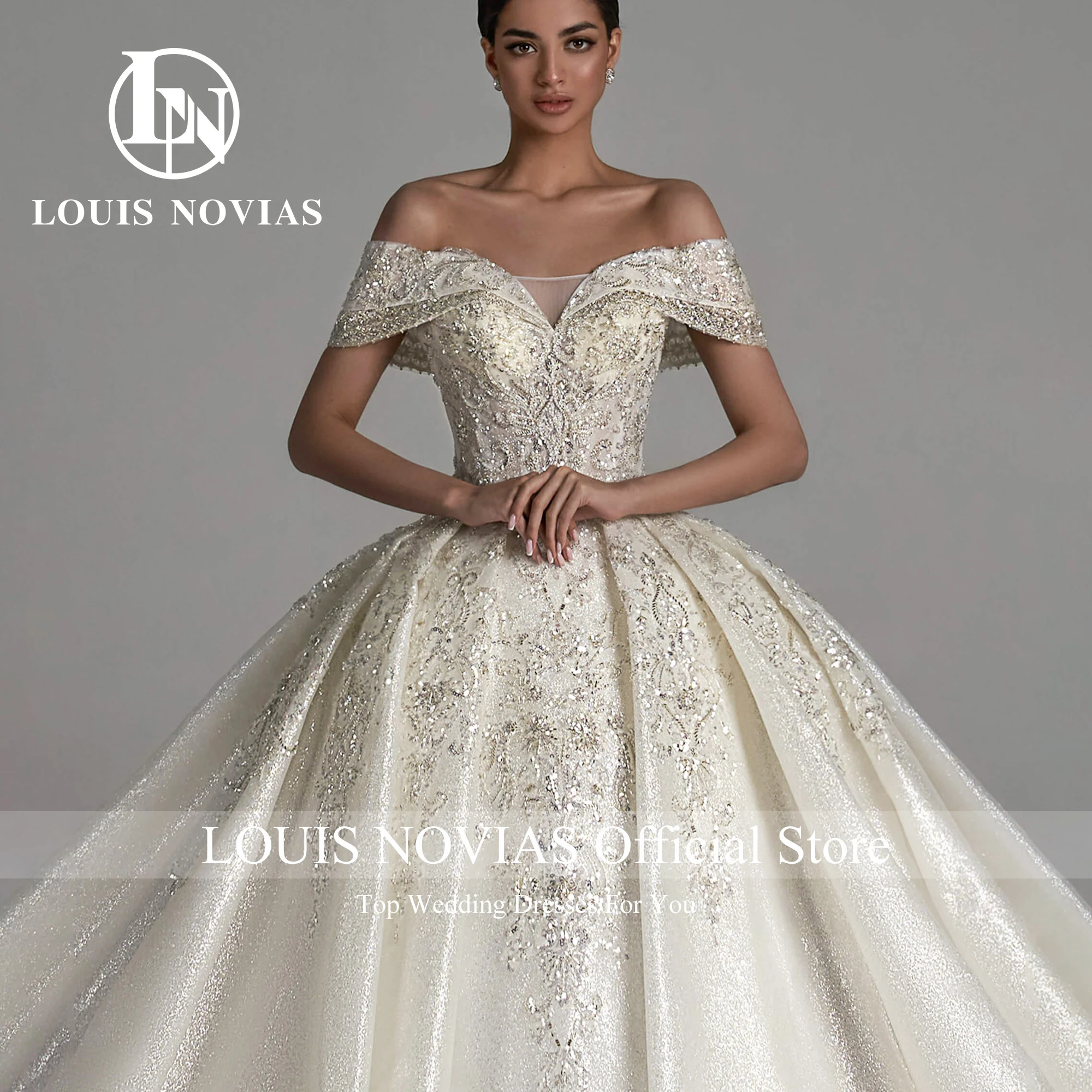 

LOUIS NOVIAS New Arrival Weding Dress Cap Sleeve Sweetheart Embroidery Sparkling Royal Train Wedding Gown Vestidos De Novia