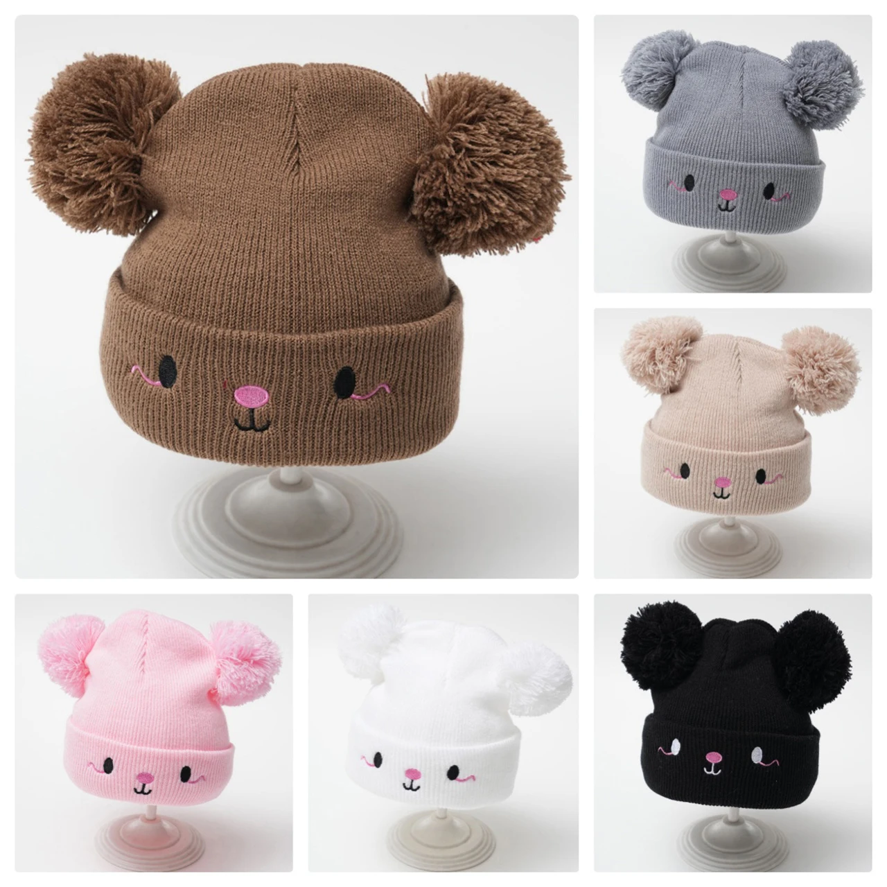 Children Double Pompom Beanie - Knit Beanie Hat Warm review and price