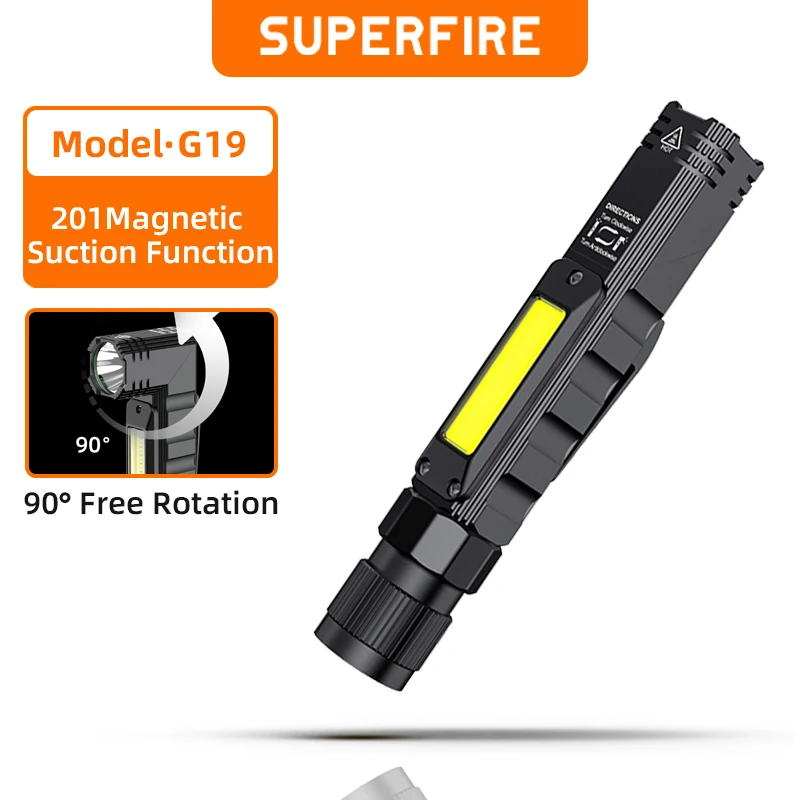 Nova superfire g19 poderosa cabeça lanterna tocha led cob luz de trabalho lâmpada recarregável para acampamento pesca luzes ao ar livre