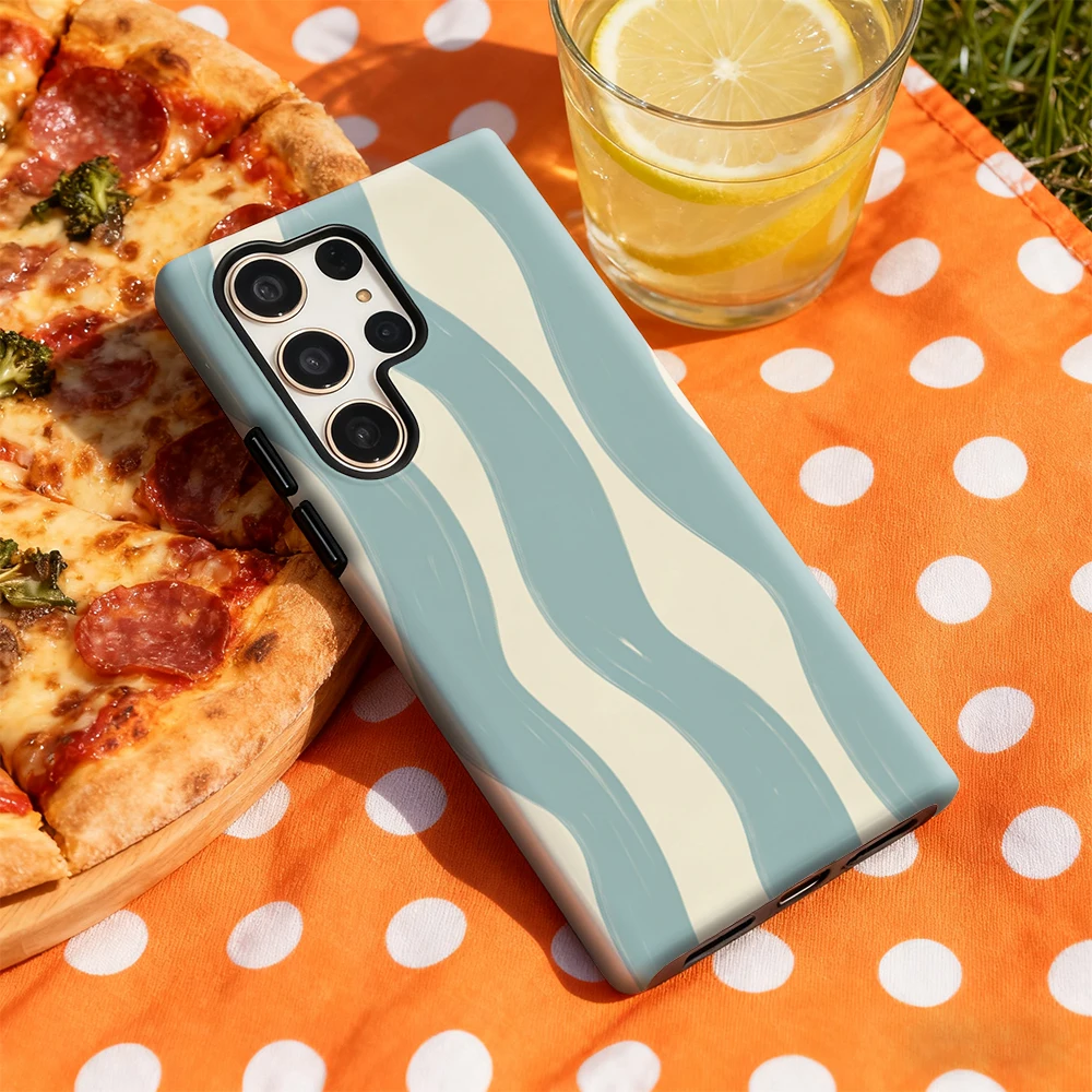 

Wavy Blue Lines Phone Case for Samsung Galaxy S20 FE S22 S24 S25 Plus Ultra 4G 5G Luxury Double-layer Back Cover Funda