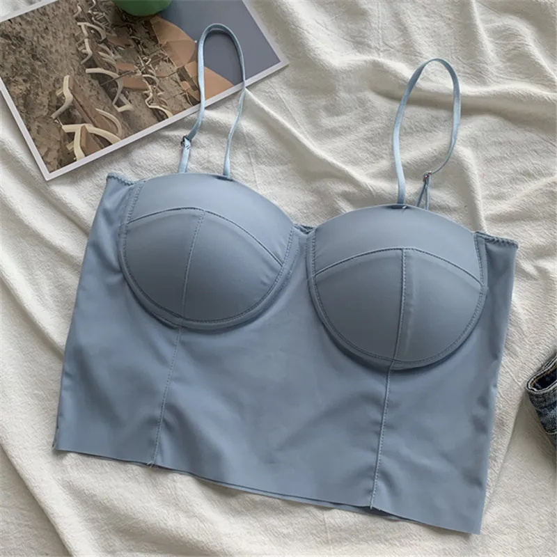 Mode Nieuwe Zomer Herfst Slanke Backless Camis Vrouwen Ijs Zijde Mouwloze Tank Vrouwelijke Sexy Strapless Dieptepunt Vest Korte Tops