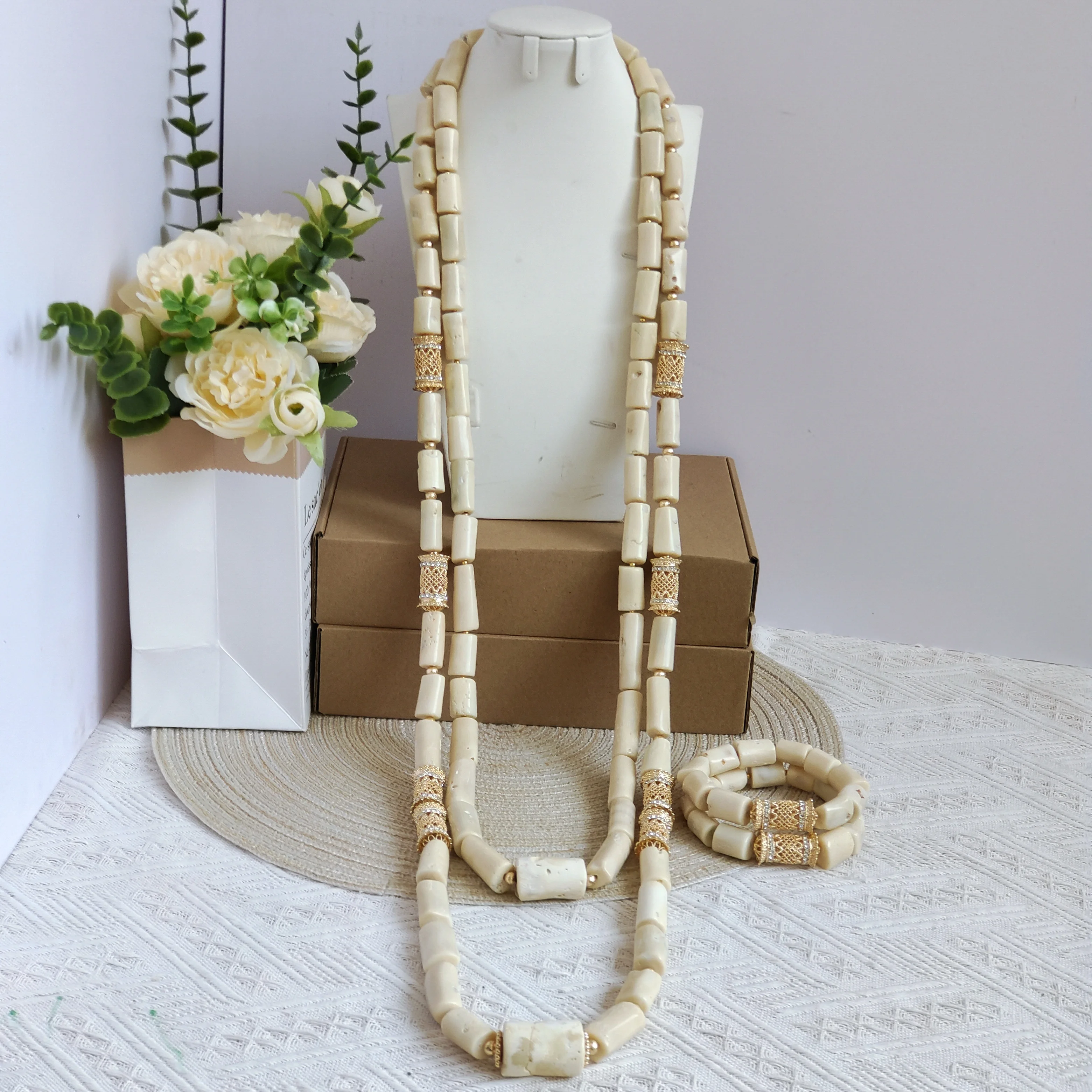 Aczuv real original coral orange african beads jewelry set