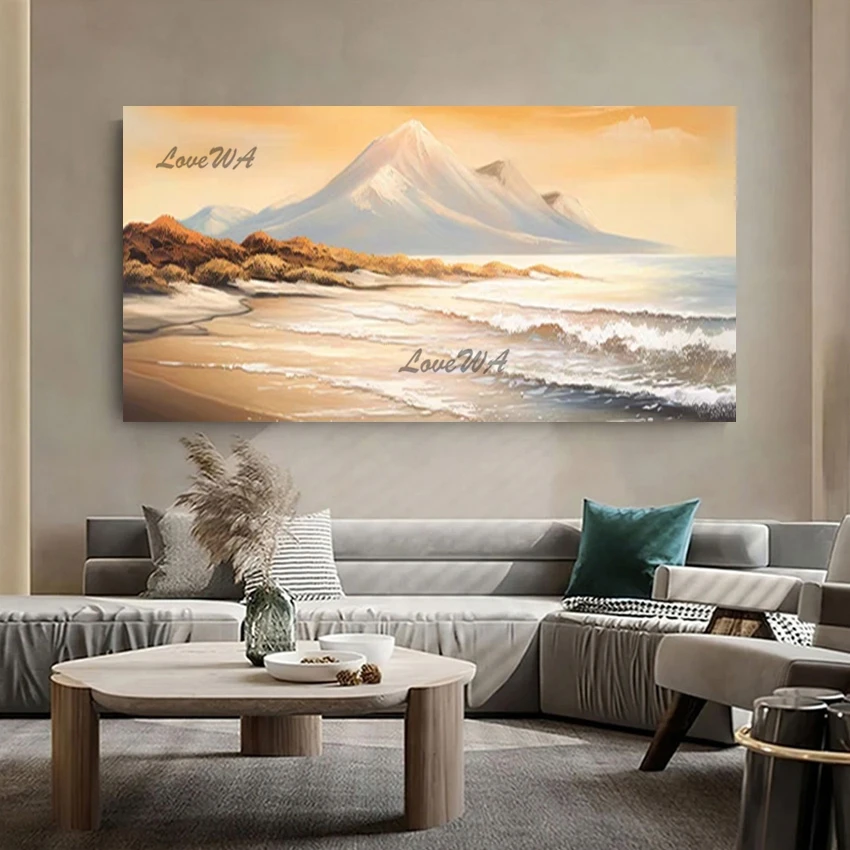 

Абстрактная художественная картина с горным пейзажем, картины с пейзажами с морской волной, безрамное произведение искусства, дизайн холста, акриловое украшение стены