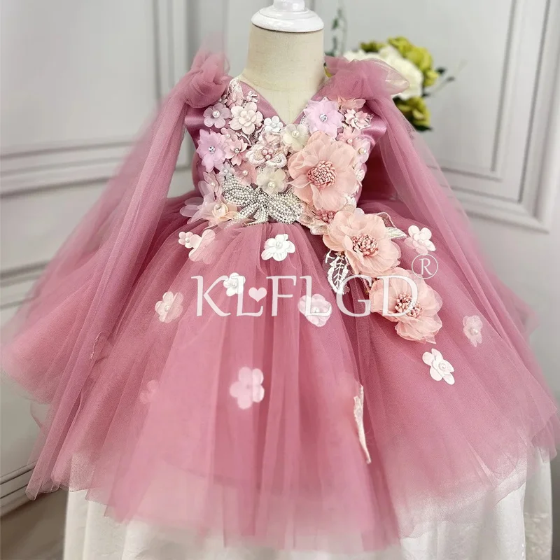 Light luxury girl birthday party dress high-end wine club evening dress lace gauze big bow princess puff skirt suitable 2-10 yea