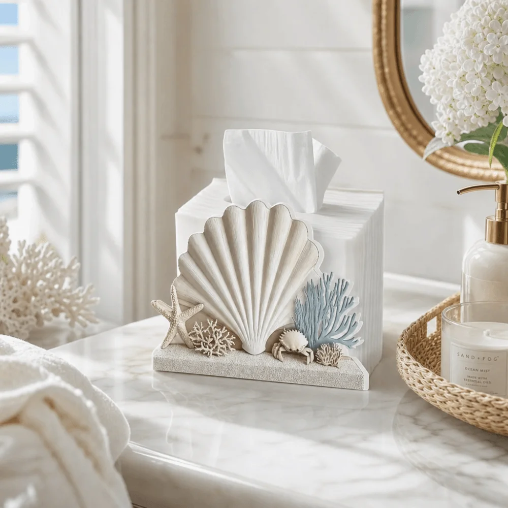 Creative 2D Flat Tissue Dispenser Wooden Crafts Starfish Shell Crab Napkin Holder Ocean Style Tissue Organizer Dining Table