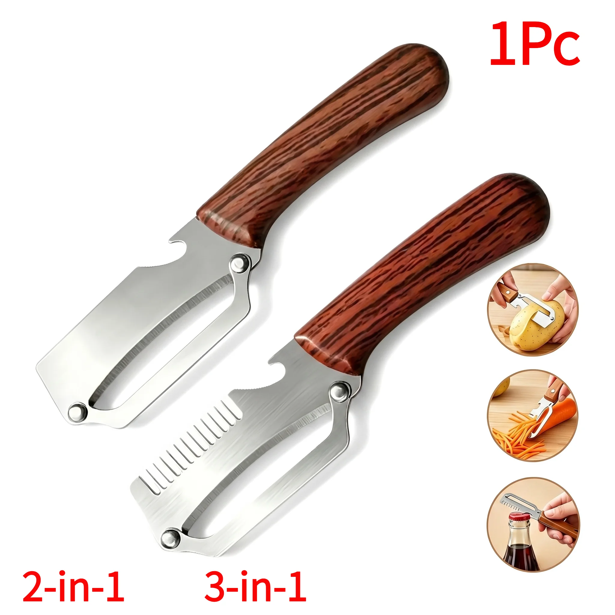 1Pc 2-in-1 3-in-1 Multifunctional Vegetable Peeler With Bottle Opener For Peeling And Slicing Fruits Shredding Scallions
