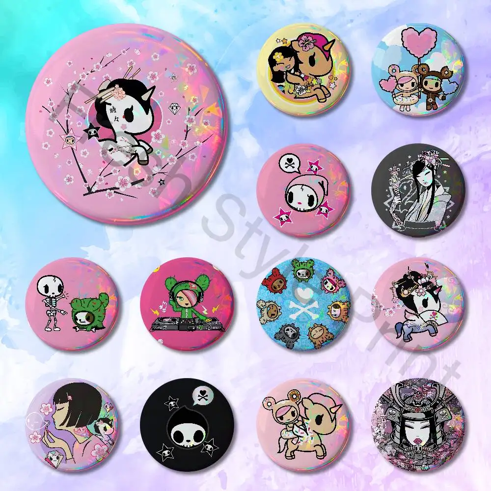T-TokidokiS Girl 58mm 44mm HD Print Brooch Badges Pretty Derby Round Display Brooches Lapel Pins