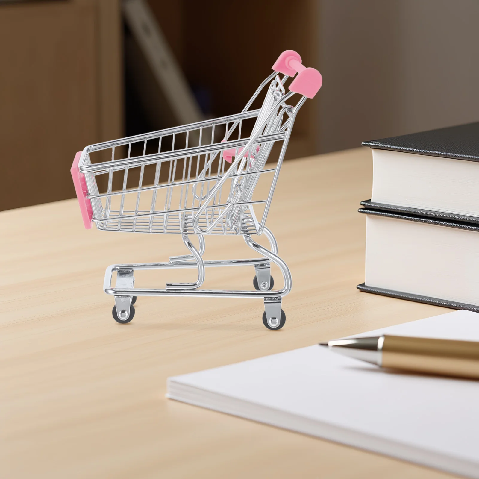 

Mini Shopping Cart Metal Grocery Cart Pretend Play Compact Size Supermarket Basket for Kids and Desk Organizer