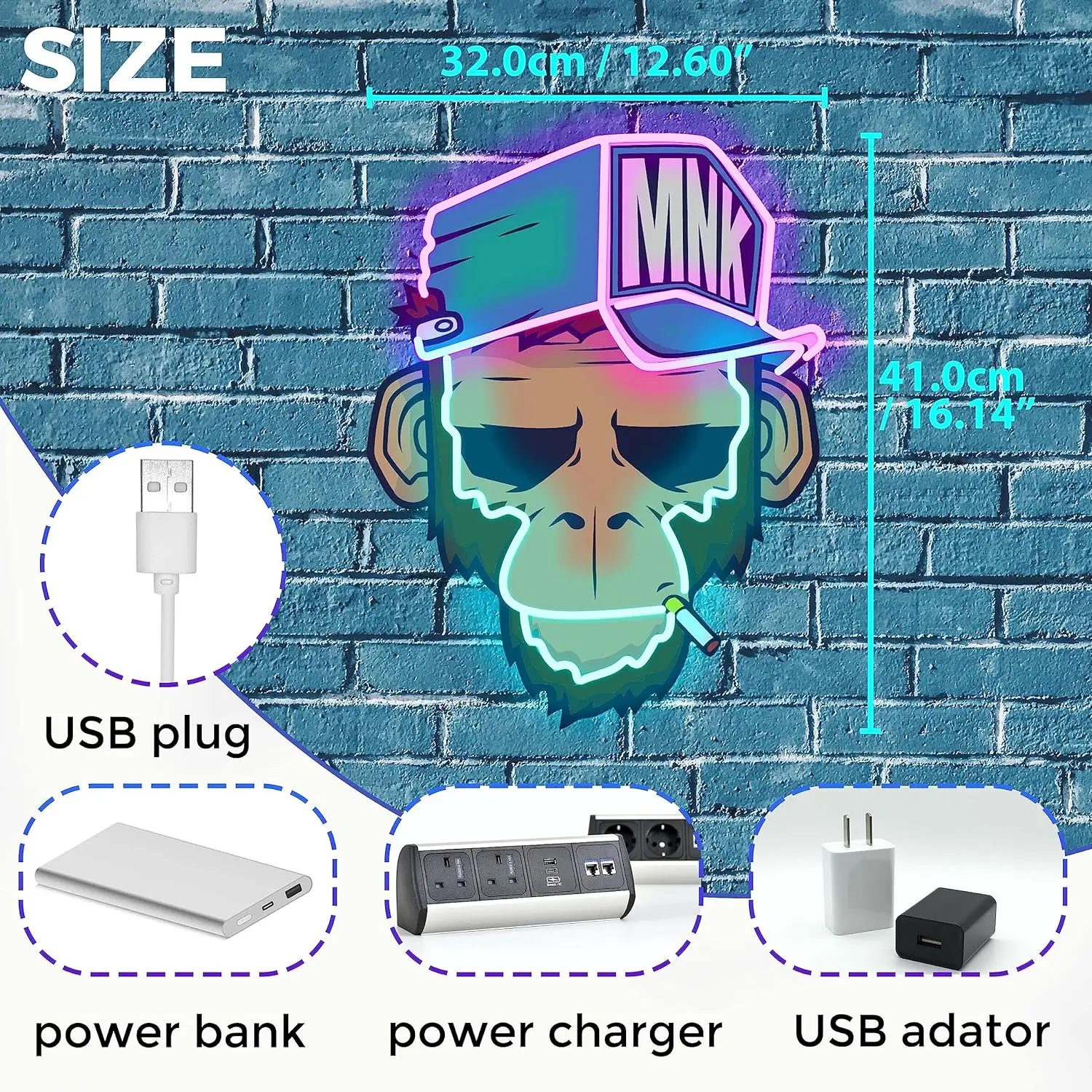Cool Monkey with Hat Neon Sign LED Wall Art for Home Bar Gaming Room Decor Urban Street Style Animal Lighting Unique Gift