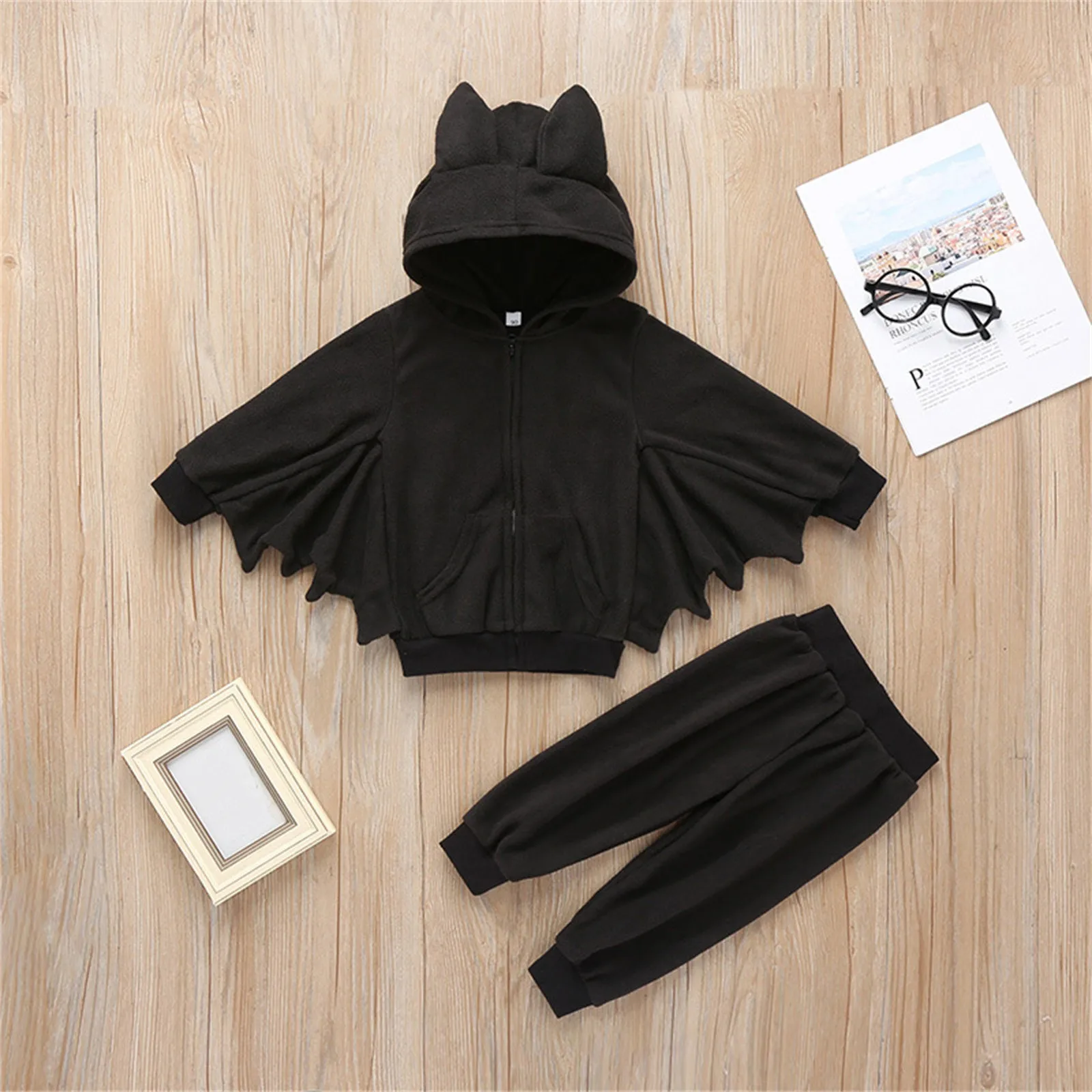 

Halloween Bat Long Sleeve Hooded Cosplay Costume +Jumpsuit Bag Pumpkin Bodysuit Infant Boy Toddler Girl Disguise Bat Clothes