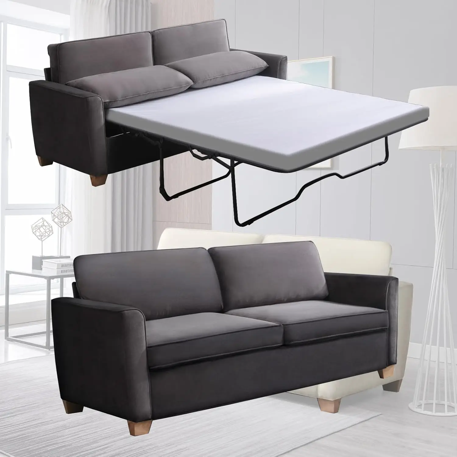 

Pull Out Sofa Bed, Full Size Convertible Sleeper Sofa with Folding Foam Mattress, Velvet Modern Couch Bed