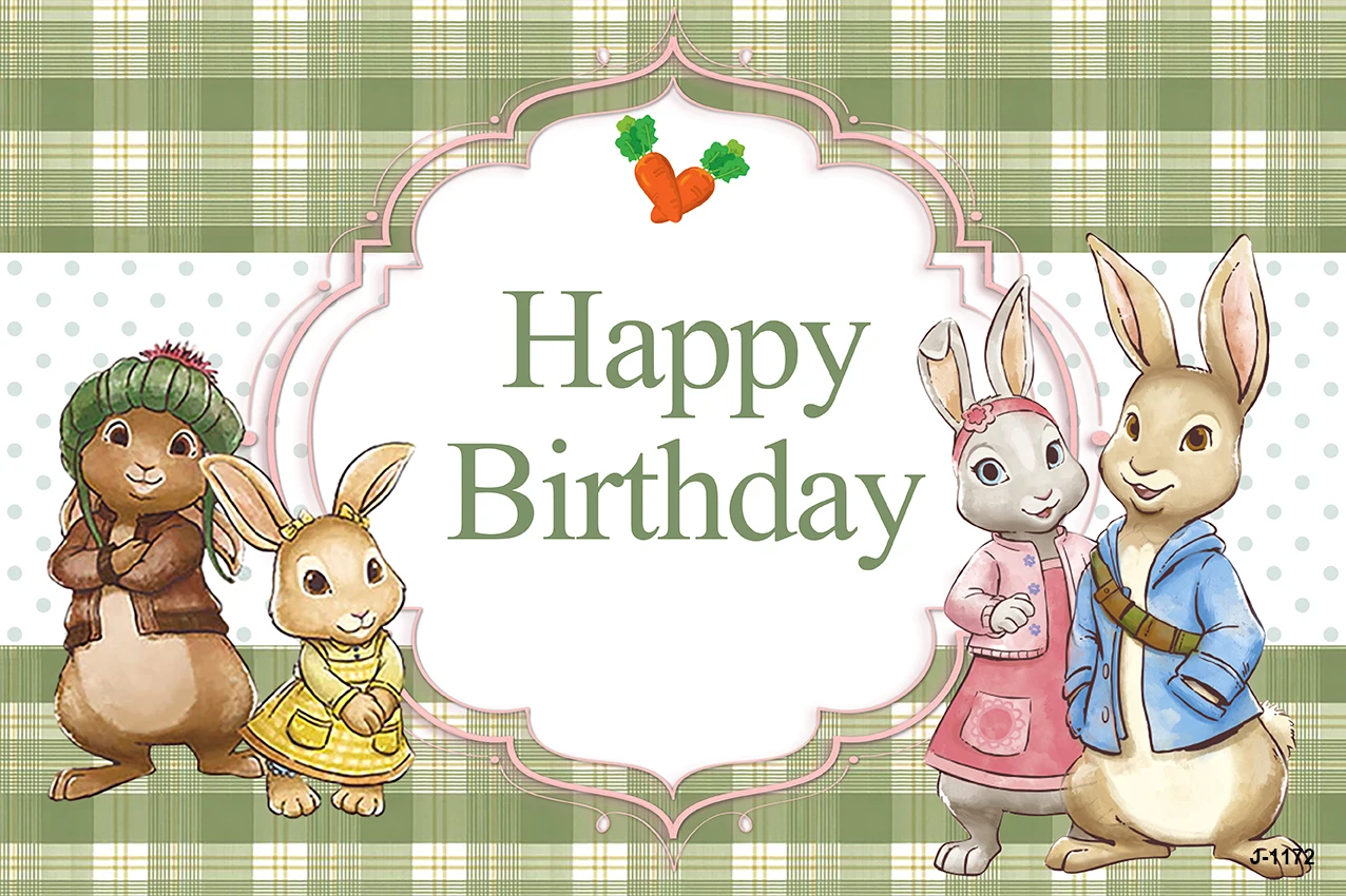 أرنب في الملابس الزرقاء خلفية الخضار بيتر الاطفال الأرنب حفلة عيد ميلاد صور ديكور التصوير استوديو خلفية ملصق