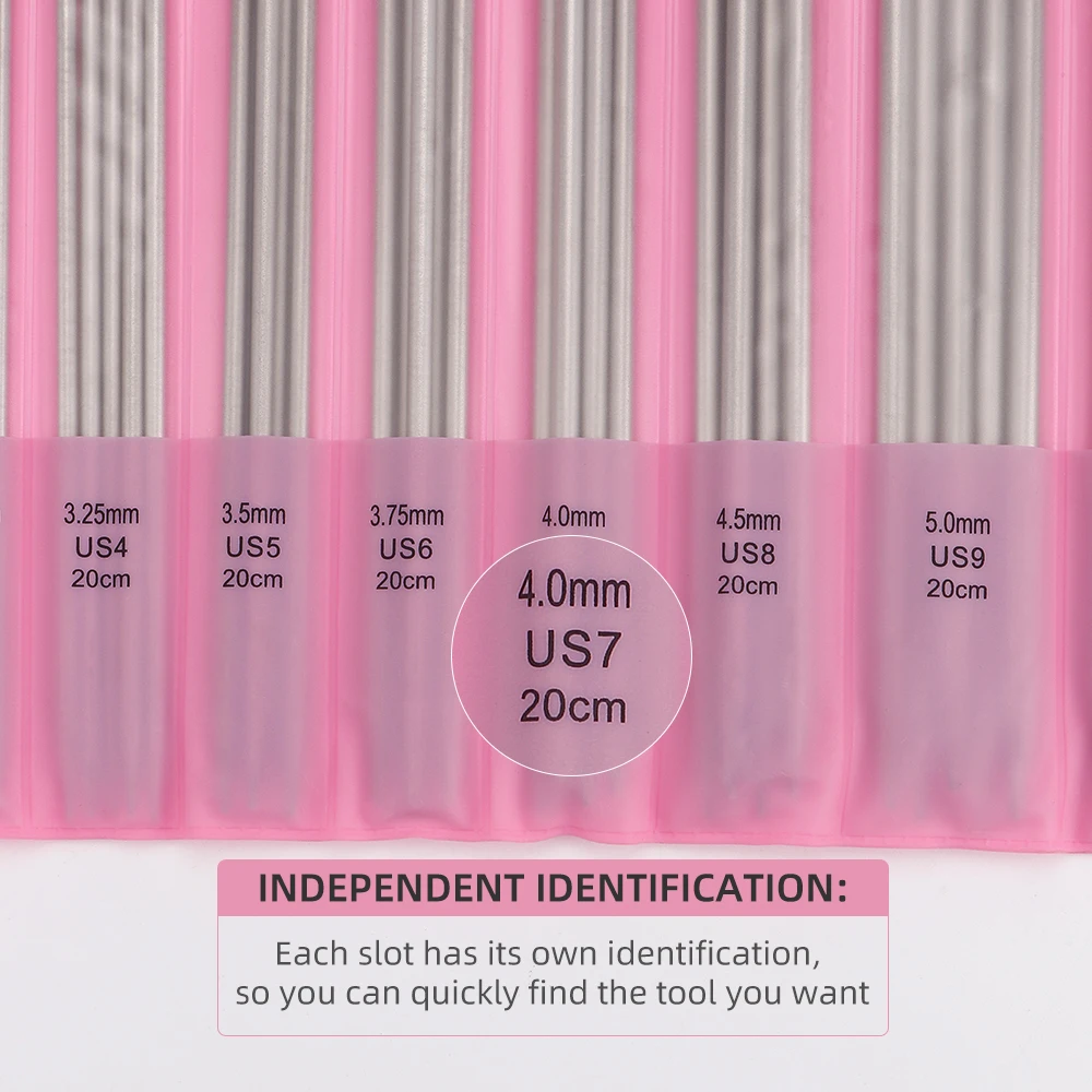 ชุดเข็มถัก55ชิ้นหมุดถักสแตนเลสปลายคู่20ซม. ชุดเบ็ดถักนิตติ้ง2.0-6.0มม. เครื่องมือช่างทอผ้าด้วยตัวเอง