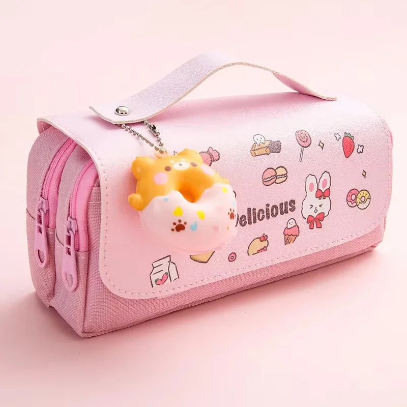 

1Pcs Kawaii Cat Decompression Pencil Case Cartoon Large Capacity Student Double Layer Pen Bag Portable Stationery Box for Girls