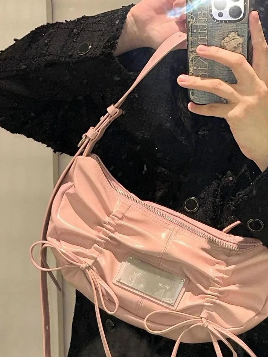 

Original Design Women's Handbag 2025 New Sle Underarm Commuter Bag with Knot Dstring Small Size PU Leather