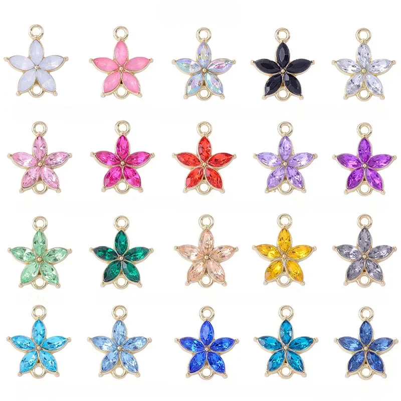 WZNB 20Pcs Crystal Flowers Charms Stars Alloy Pendant Connector for Jewelry Making Handmade Earring Necklace Diy Accessories