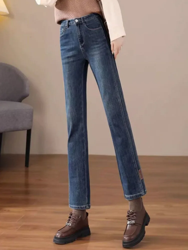 

Women Vintage Straight Jeans Korean Fashion High Waist Wide Leg Denim Pants Spring Fall Streetwear Solid Ankle Length Vaqueros