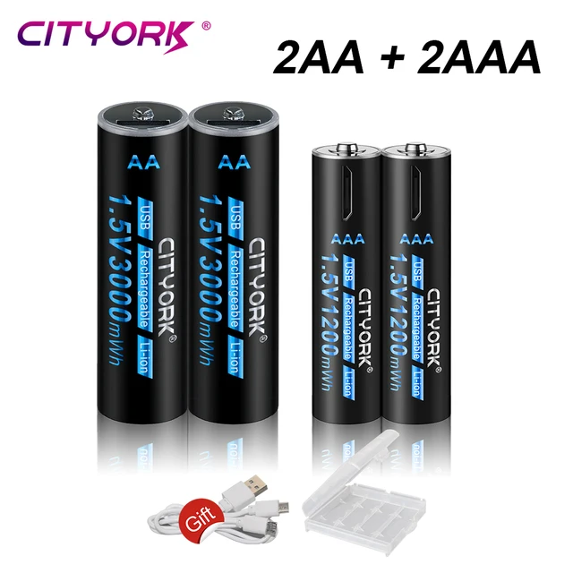 High capacity AA + AAA USB Rechargeable battery 1.5V AA 3000 mWh AAA 1200 mWh li-ion battery for Remote control wireless mouse