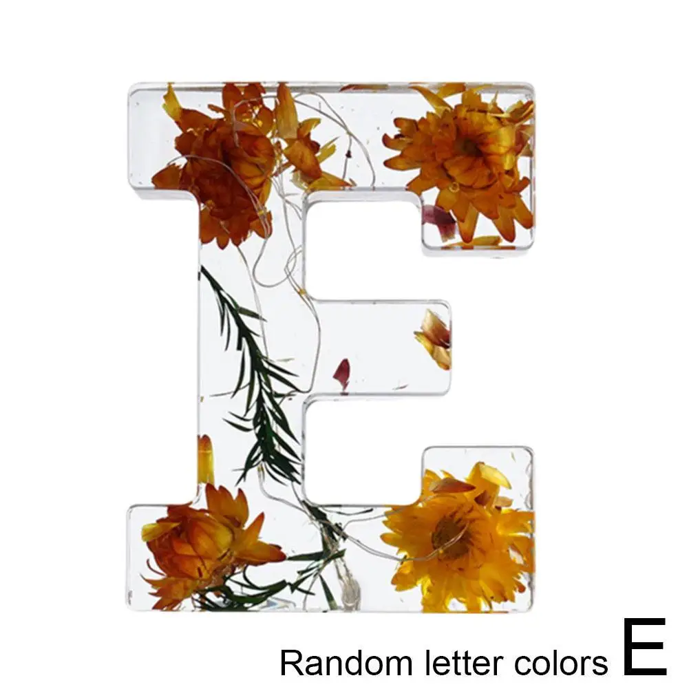 Lámpara de resina decorativa con letra inicial y flor seca, luz de mesa creativa, adornos brillantes, letras nocturnas