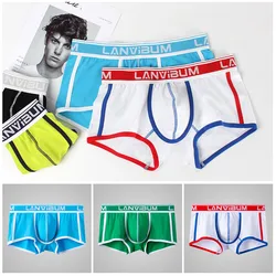 Men's underwear, mid-waist pull-up cotton boxer briefs, contrasting color large bag boxer briefs underwear for men