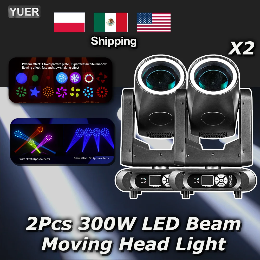

2 шт./компл. 300W LED-прожекторы с эффектом луча и кольцевой подсветкой с эффектом радужного инея для свадеб, концертов, дискотек, сцены, DMX