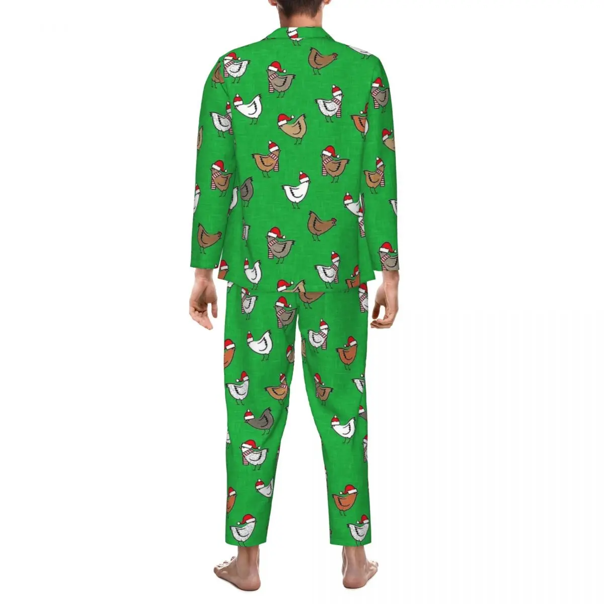 Conjunto de pijamas de pollos de Navidad, ropa de dormir Kawaii para hombre, traje informal de dos piezas para dormitorio de manga larga, talla grande